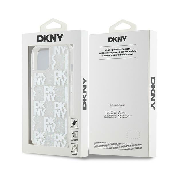 DKNY Liquid Glitter Multilogo tapauksessa iPhone 15 / 14 / 13 - valkoinen