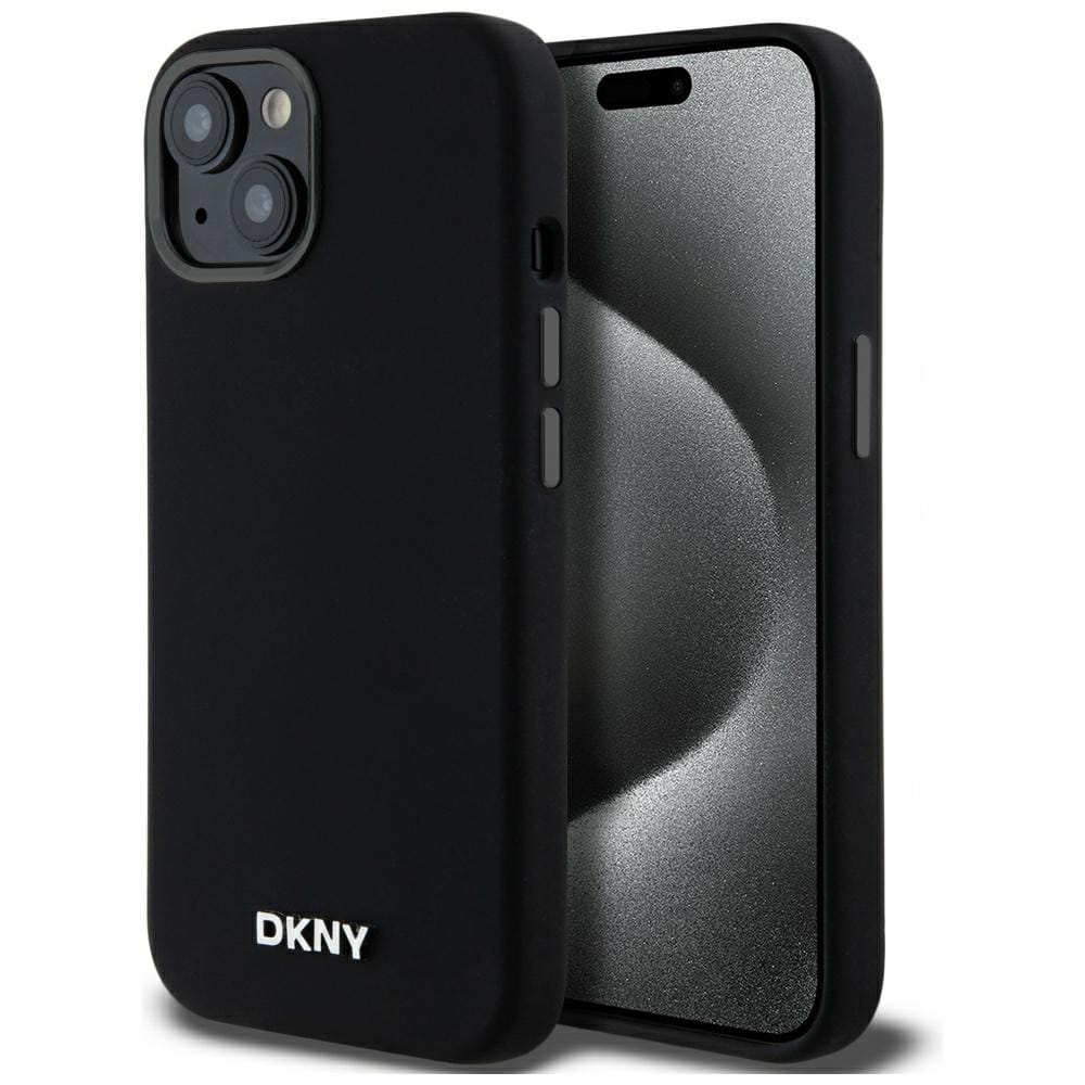 DKNY Liquid Silikoni Pieni Metal Logo MagSafe kotelo iPhone 14/15/13 - Musta