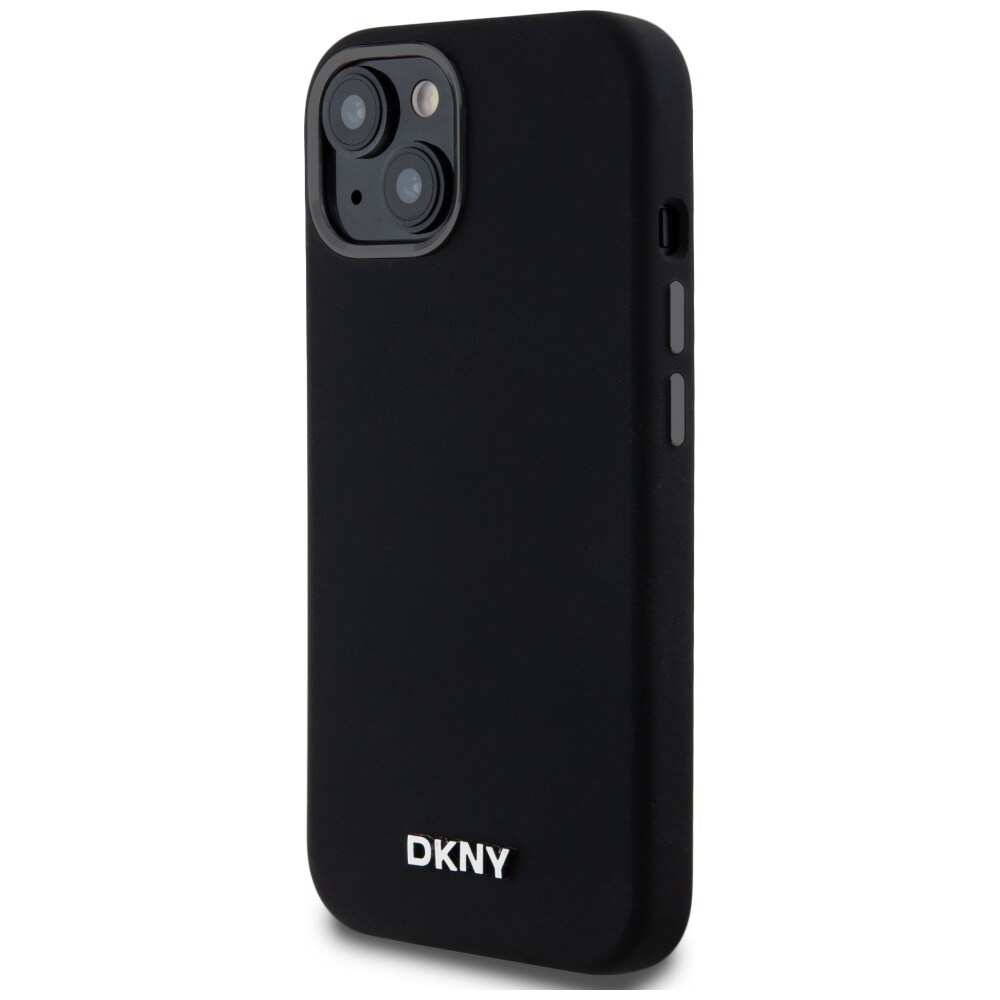DKNY Liquid Silikoni Pieni Metal Logo MagSafe kotelo iPhone 14/15/13 - Musta
