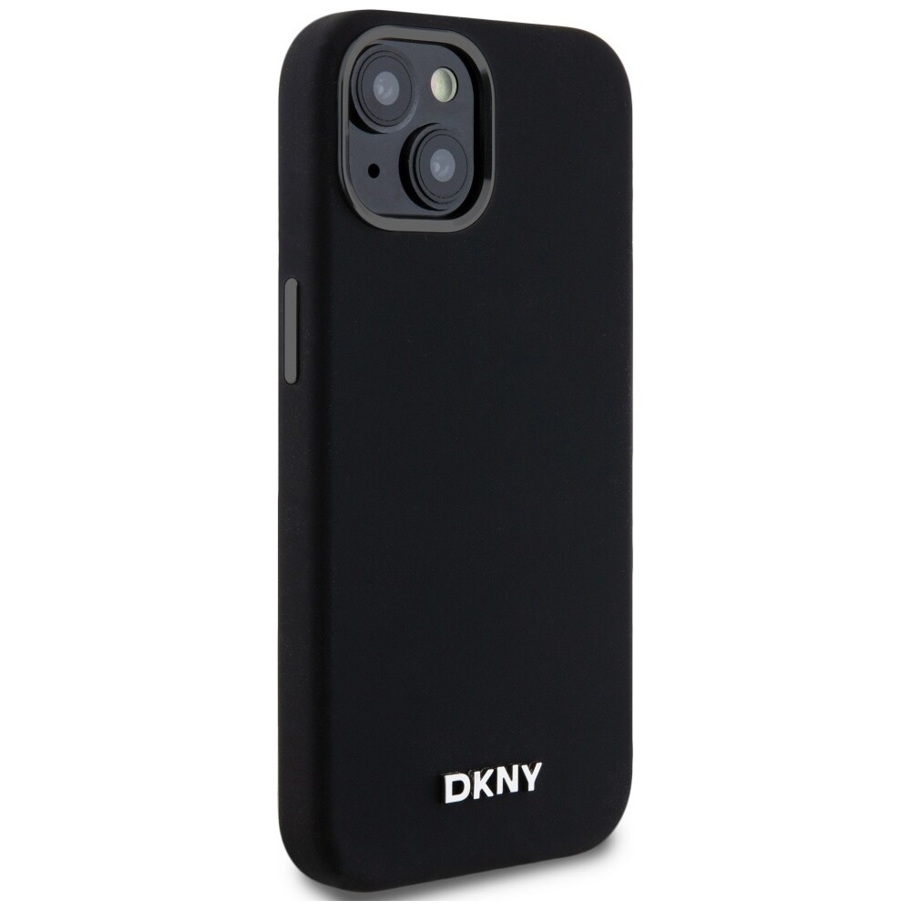 DKNY Liquid Silikoni Pieni Metal Logo MagSafe kotelo iPhone 14/15/13 - Musta
