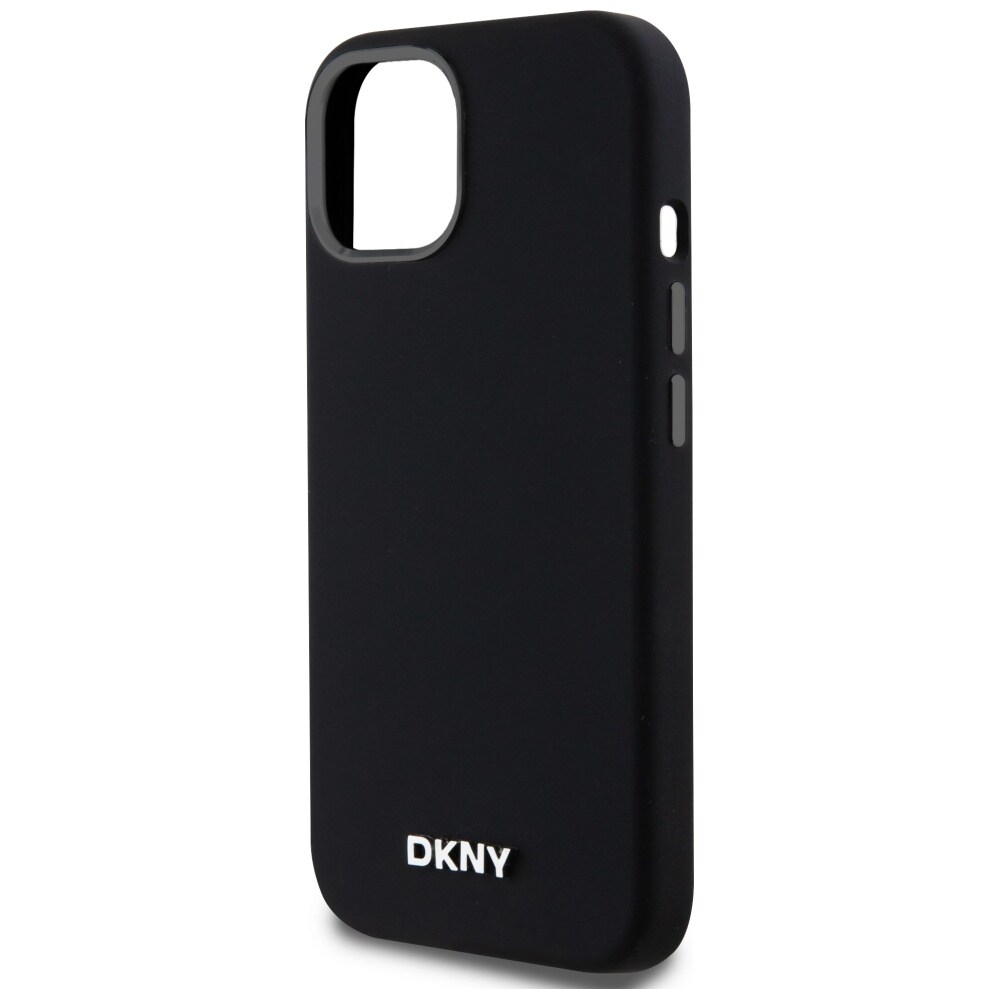 DKNY Liquid Silikoni Pieni Metal Logo MagSafe kotelo iPhone 14/15/13 - Musta