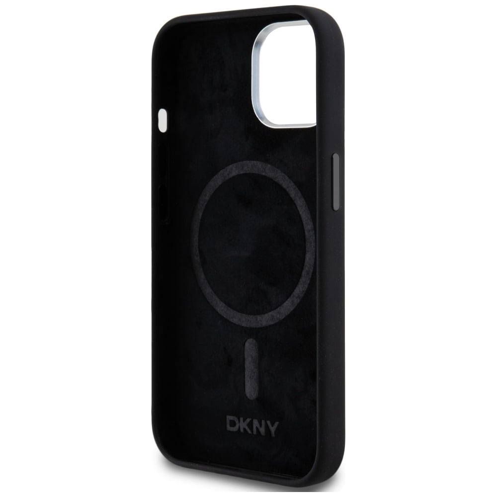 DKNY Liquid Silikoni Pieni Metal Logo MagSafe kotelo iPhone 14/15/13 - Musta