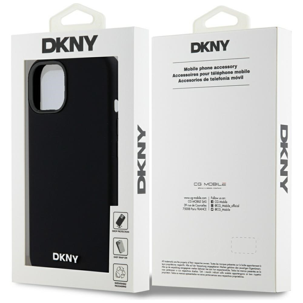 DKNY Liquid Silikoni Pieni Metal Logo MagSafe kotelo iPhone 14/15/13 - Musta