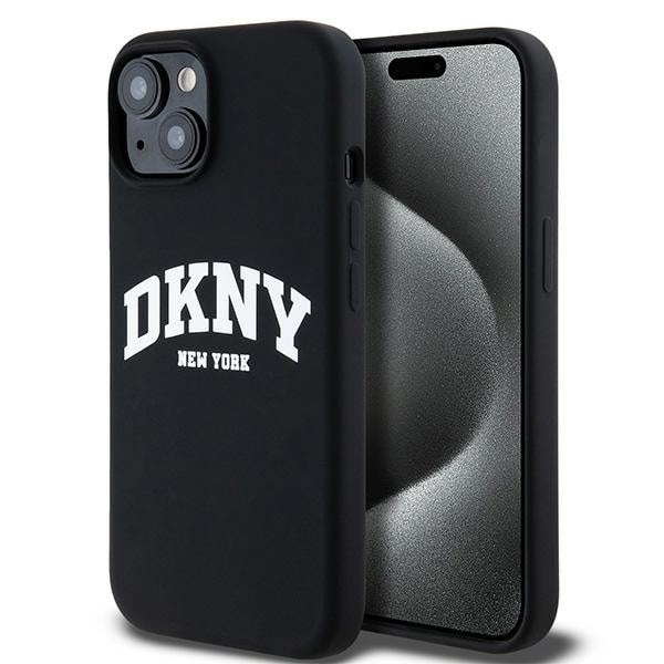 DKNY neste silikoni valkoinen painettu logo MagSafe tapauksessa iPhone 14 / 15 / 13 - musta
