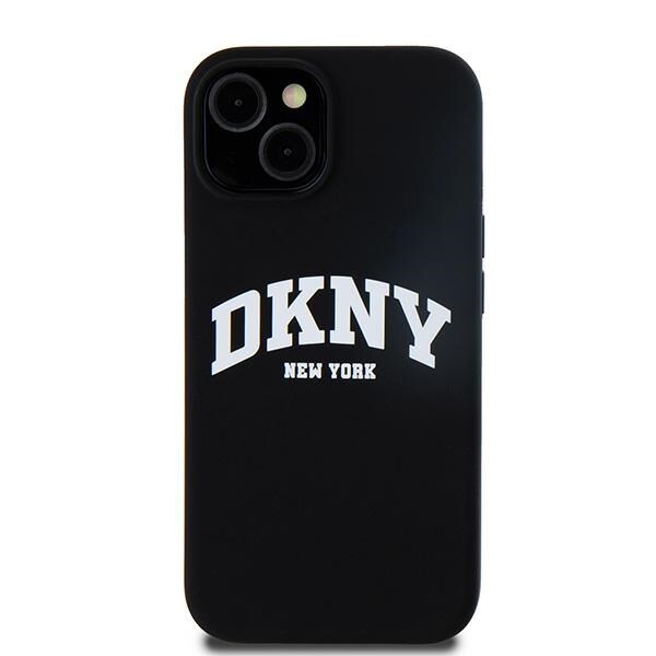 DKNY neste silikoni valkoinen painettu logo MagSafe tapauksessa iPhone 15 Plus / 14 Plus - musta