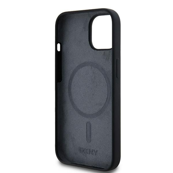 DKNY neste silikoni valkoinen painettu logo MagSafe tapauksessa iPhone 15 Plus / 14 Plus - musta