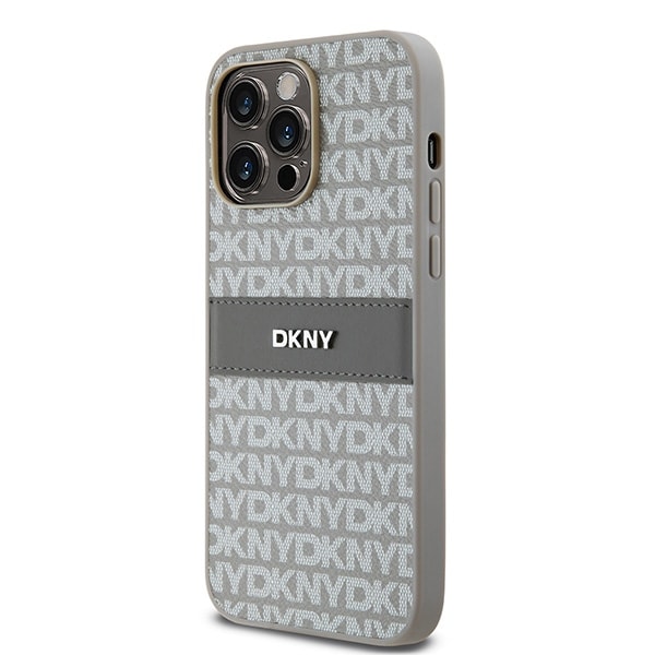 DKNY Nahka Mono Stripe & Metal Logo tapauksessa iPhone 14 Pro - beige