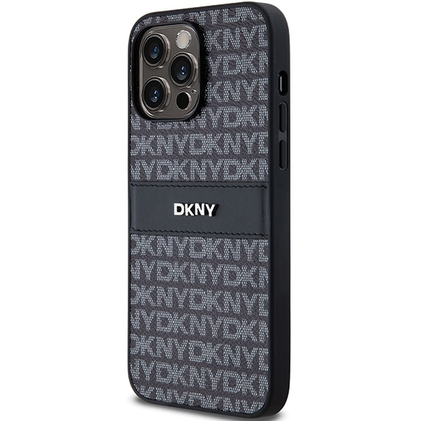 DKNY Nahka Mono Stripe & Metal Logo tapauksessa iPhone 14 Pro - musta