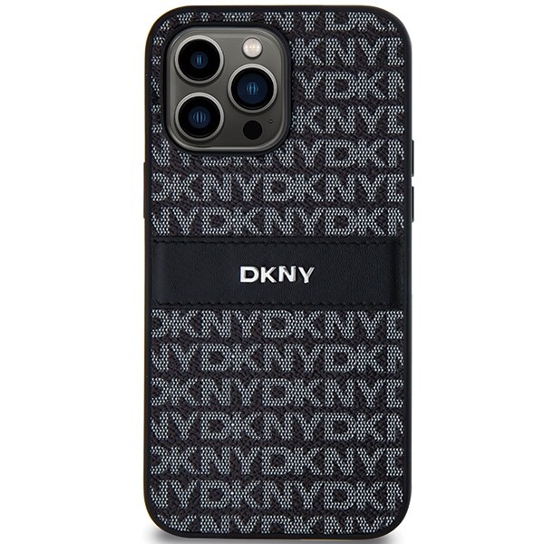 DKNY Nahka Mono Stripe & Metal Logo tapauksessa iPhone 14 Pro - musta