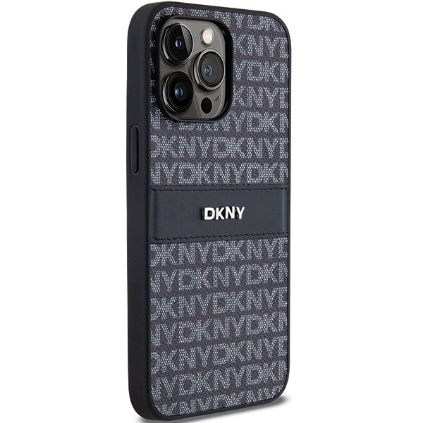 DKNY Nahka Mono Stripe & Metal Logo tapauksessa iPhone 14 Pro - musta