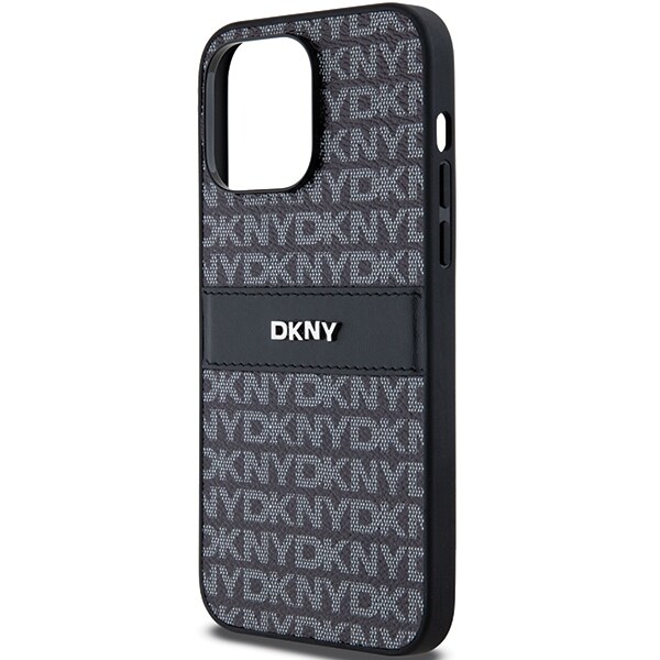 DKNY Nahka Mono Stripe & Metal Logo tapauksessa iPhone 14 Pro - musta