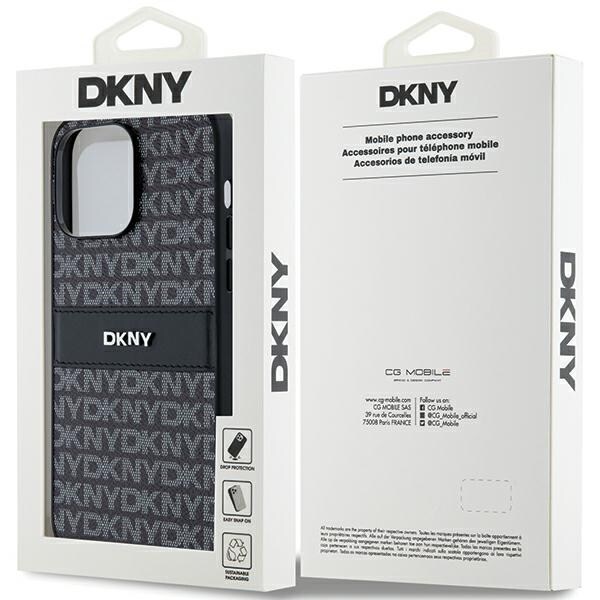 DKNY Nahka Mono Stripe & Metal Logo tapauksessa iPhone 14 Pro - musta