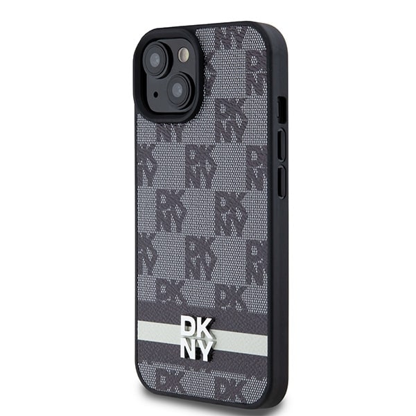 DKNY Nahka Checkered Mono kuvio & painettu raidat tapauksessa iPhone 15/14/13 - musta