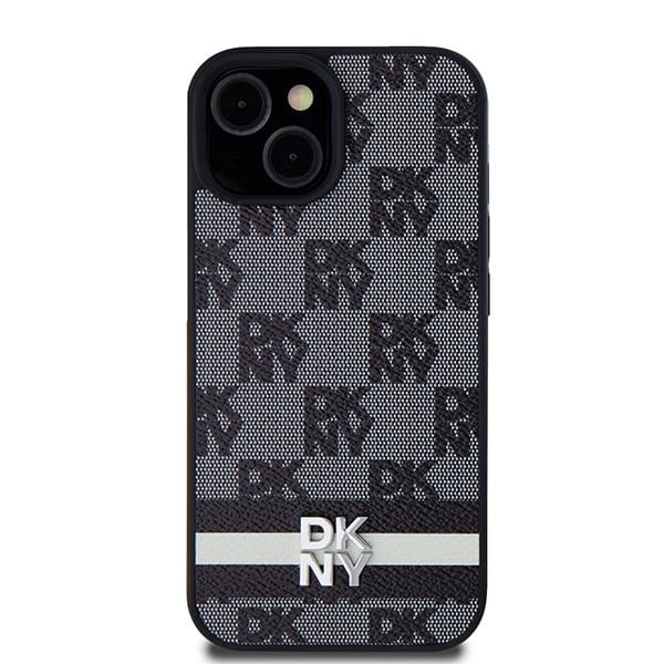 DKNY Nahka Checkered Mono kuvio & painettu raidat tapauksessa iPhone 15/14/13 - musta