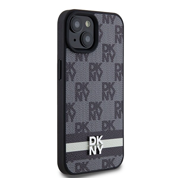 DKNY Nahka Checkered Mono kuvio & painettu raidat tapauksessa iPhone 15/14/13 - musta
