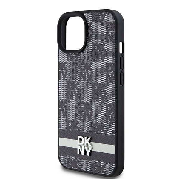 DKNY Nahka Checkered Mono kuvio & painettu raidat tapauksessa iPhone 15/14/13 - musta