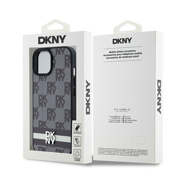 DKNY Nahka Checkered Mono kuvio & painettu raidat tapauksessa iPhone 15/14/13 - musta
