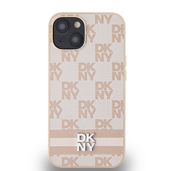 DKNY Checkered Mono Nahka & Painettu Raidat iPhone 15/14/13 - Vaaleanpunainen