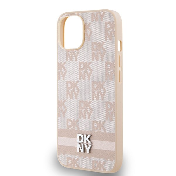 DKNY Checkered Mono Nahka & Painettu Raidat iPhone 15/14/13 - Vaaleanpunainen