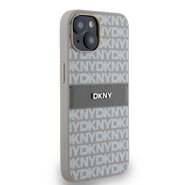 DKNY Nahka Mono Stripe & Metal Logo tapauksessa iPhone 15 / 14 / 13 - beige
