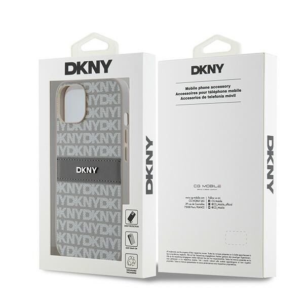DKNY Nahka Mono Stripe & Metal Logo tapauksessa iPhone 15 / 14 / 13 - beige