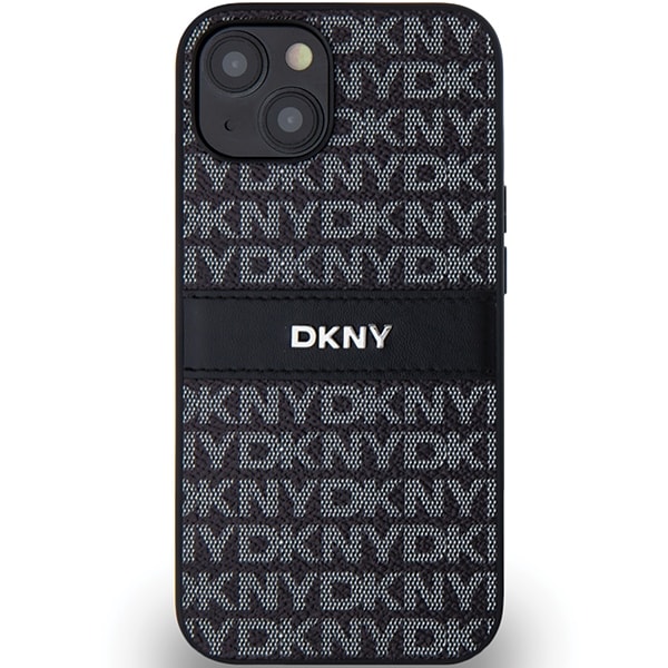 DKNY Nahka Mono Stripe & Metal Logo Case varten iPhone 15/14/13 - Musta