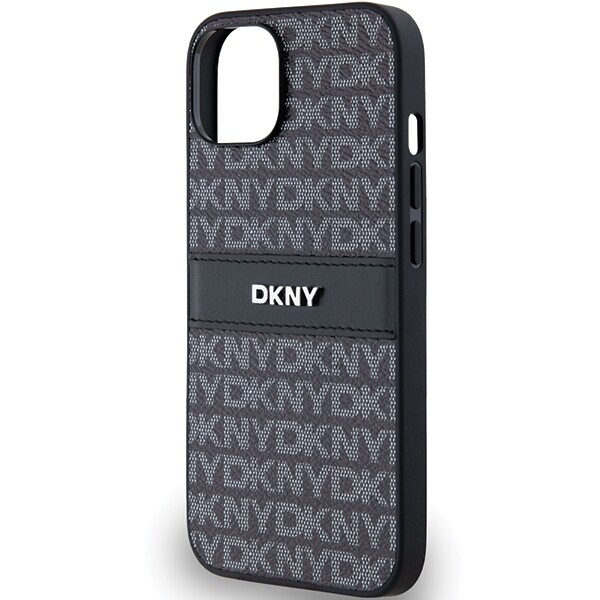 DKNY Nahka Mono Stripe & Metal Logo Case varten iPhone 15/14/13 - Musta