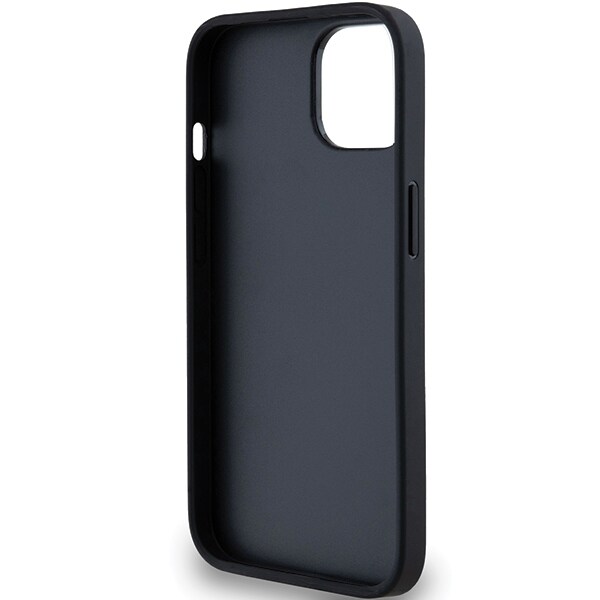 DKNY Nahka Mono Stripe & Metal Logo Case varten iPhone 15/14/13 - Musta
