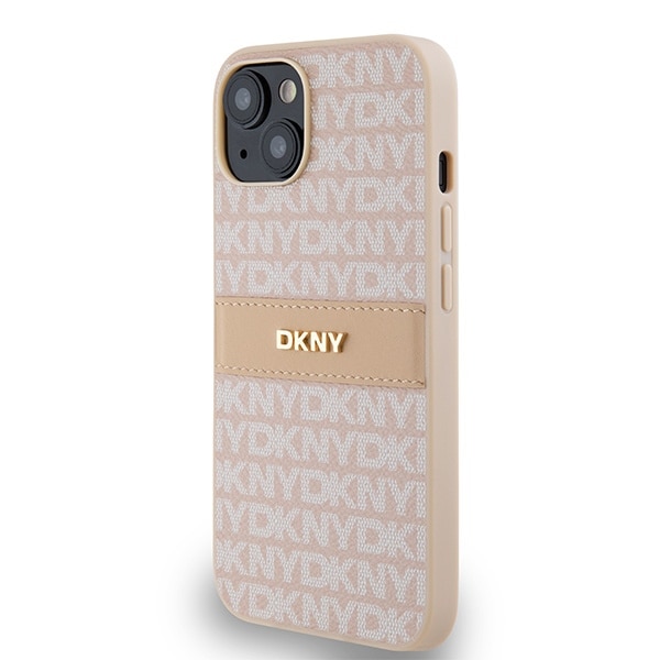 DKNY Nahka Mono Stripe & Metal Logo tapauksessa iPhone 15 / 14 / 13 - vaaleanpunainen