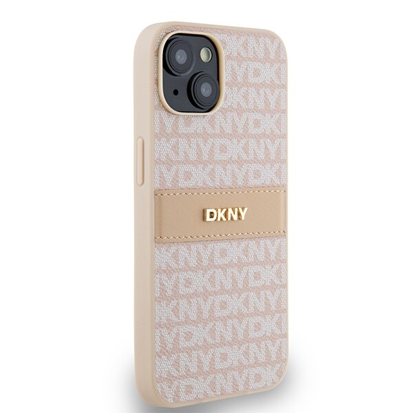 DKNY Nahka Mono Stripe & Metal Logo tapauksessa iPhone 15 / 14 / 13 - vaaleanpunainen
