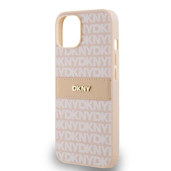 DKNY Nahka Mono Stripe & Metal Logo tapauksessa iPhone 15 / 14 / 13 - vaaleanpunainen