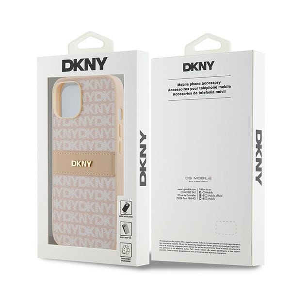 DKNY Nahka Mono Stripe & Metal Logo tapauksessa iPhone 15 / 14 / 13 - vaaleanpunainen