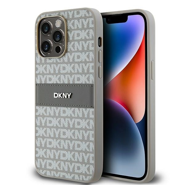 DKNY Nahka Mono Stripe & Metal Logo tapauksessa iPhone 14 Pro Max - beige