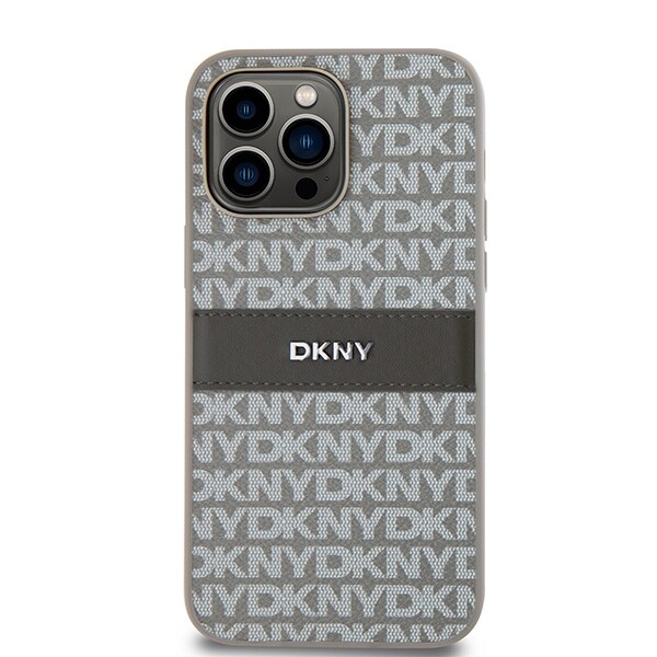 DKNY Nahka Mono Stripe & Metal Logo tapauksessa iPhone 14 Pro Max - beige