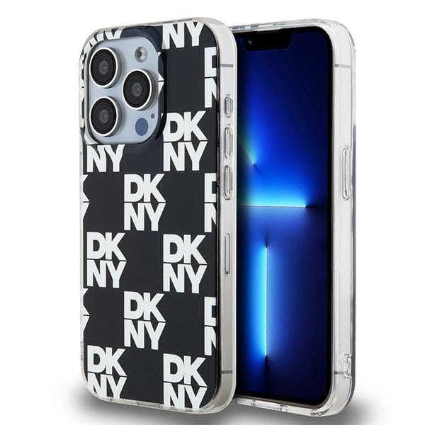 DKNY IML Checkered Mono Pattern kotelo iPhone 15 Pro - musta
