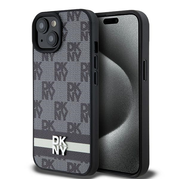 DKNY Nahka Checkered Mono kuvio & painettu raidat tapauksessa iPhone 15 Plus / 14 Plus - musta