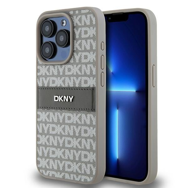 DKNY Nahka Mono Stripe & Metal Logo tapauksessa iPhone 15 Pro Max - beige