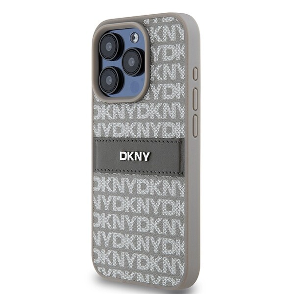 DKNY Nahka Mono Stripe & Metal Logo tapauksessa iPhone 15 Pro Max - beige