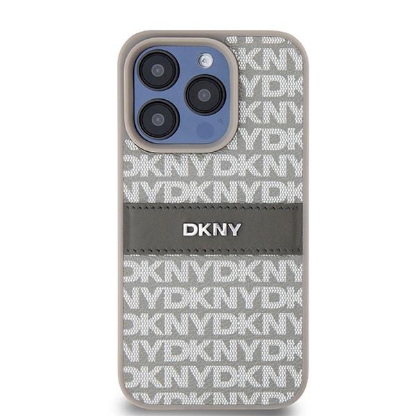 DKNY Nahka Mono Stripe & Metal Logo tapauksessa iPhone 15 Pro Max - beige