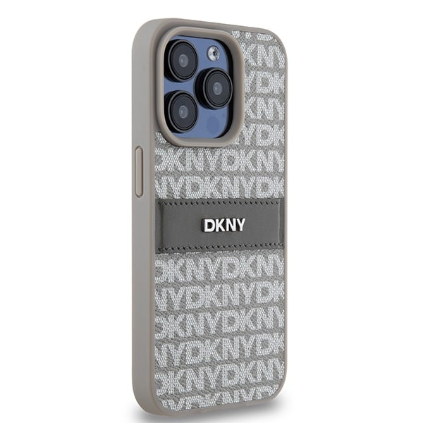 DKNY Nahka Mono Stripe & Metal Logo tapauksessa iPhone 15 Pro Max - beige