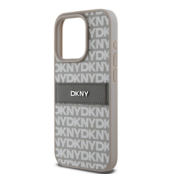 DKNY Nahka Mono Stripe & Metal Logo tapauksessa iPhone 15 Pro Max - beige