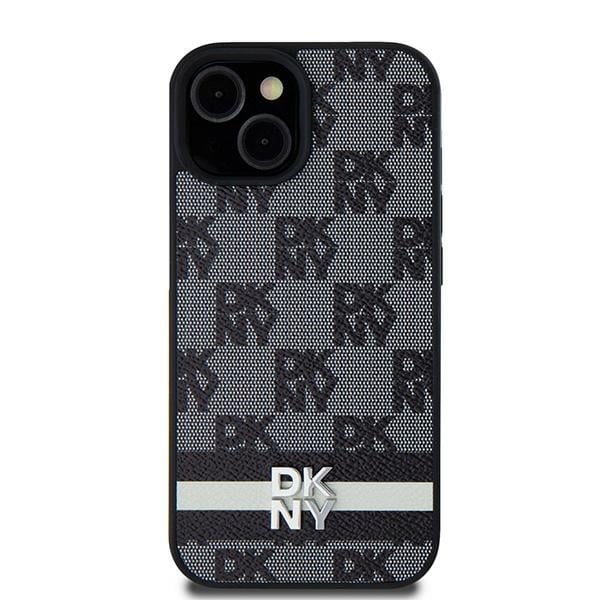 DKNY Nahka Checkered Mono Pattern & painettu raidat tapauksessa Samsung Galaxy S24+ - musta