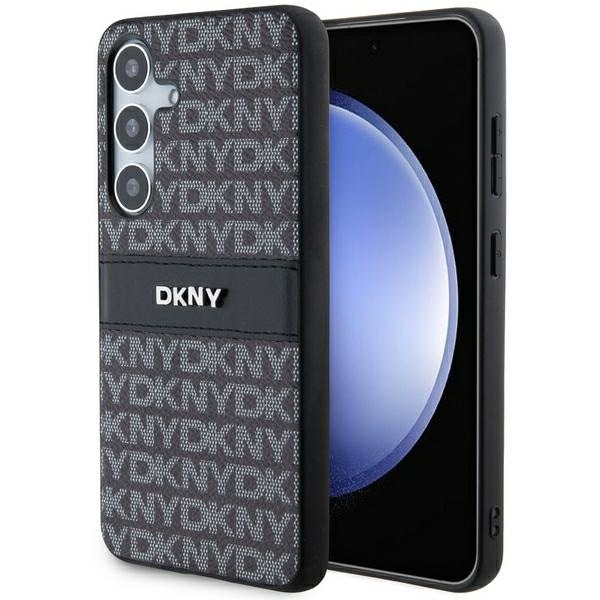 DKNY Nahka Mono Stripe & Metal Logo tapauksessa Samsung Galaxy S24 - musta
