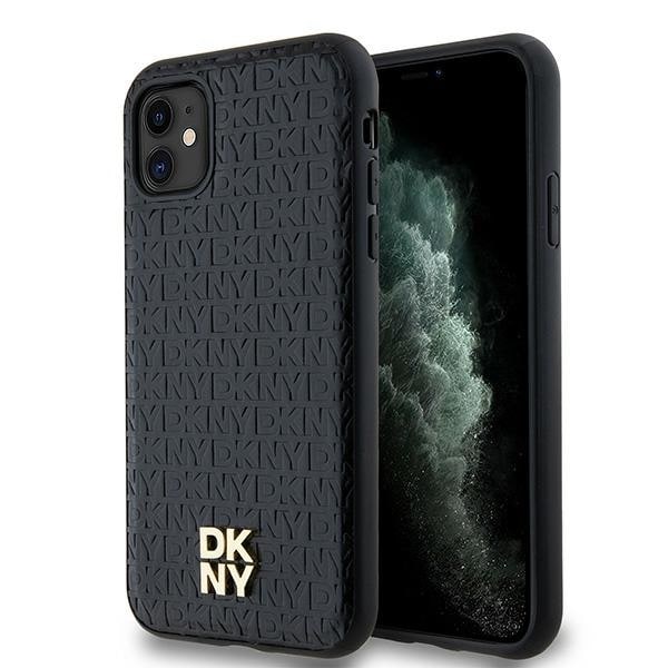 DKNY Nahka Monogrammi kuvio Metal Logo MagSafe tapauksessa iPhone 11 / Xr - Musta