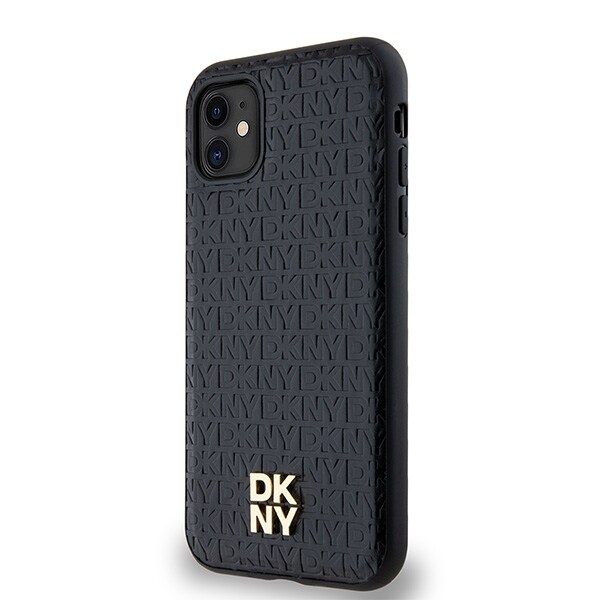 DKNY Nahka Monogrammi kuvio Metal Logo MagSafe tapauksessa iPhone 11 / Xr - Musta