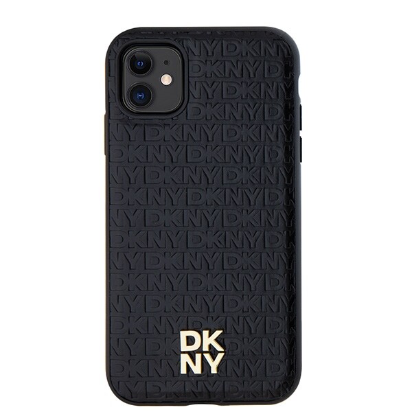DKNY Nahka Monogrammi kuvio Metal Logo MagSafe tapauksessa iPhone 11 / Xr - Musta