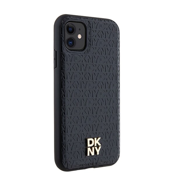 DKNY Nahka Monogrammi kuvio Metal Logo MagSafe tapauksessa iPhone 11 / Xr - Musta