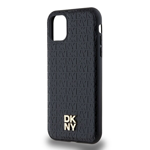 DKNY Nahka Monogrammi kuvio Metal Logo MagSafe tapauksessa iPhone 11 / Xr - Musta