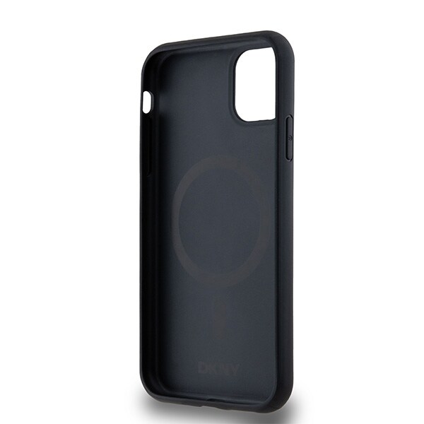 DKNY Nahka Monogrammi kuvio Metal Logo MagSafe tapauksessa iPhone 11 / Xr - Musta
