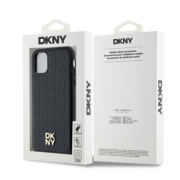 DKNY Nahka Monogrammi kuvio Metal Logo MagSafe tapauksessa iPhone 11 / Xr - Musta